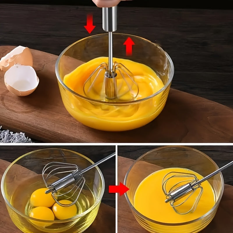 Semi-Automatic Egg Beater Stainless Steel Hand Push Mixer and Milk Frother