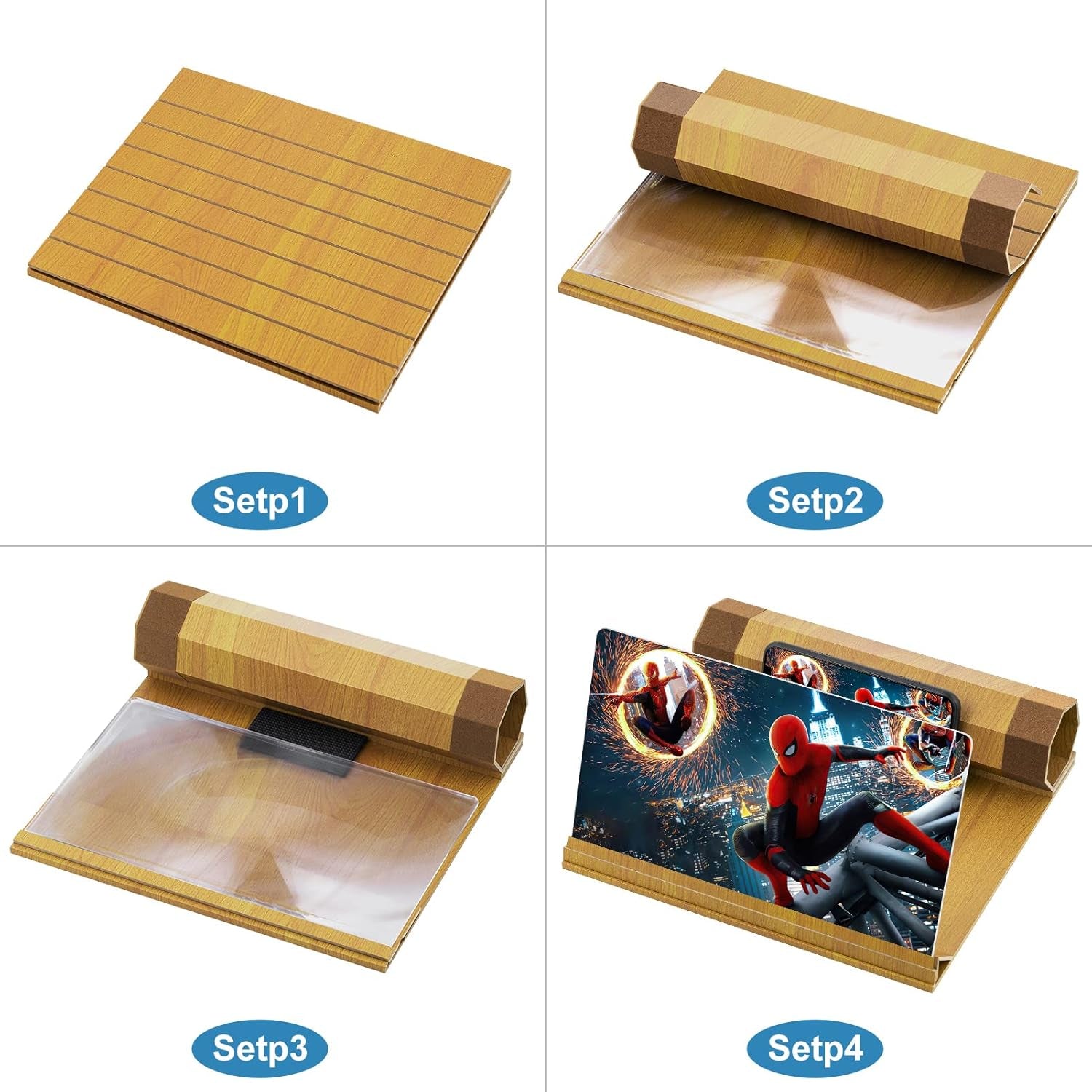 14‘’ Screen Magnifier for Smartphone, Mobile Phone 3D Magnifier Screen Expanders for Movies and Gaming Foldable Phone Stand with Screen Amplifier B1 Beige