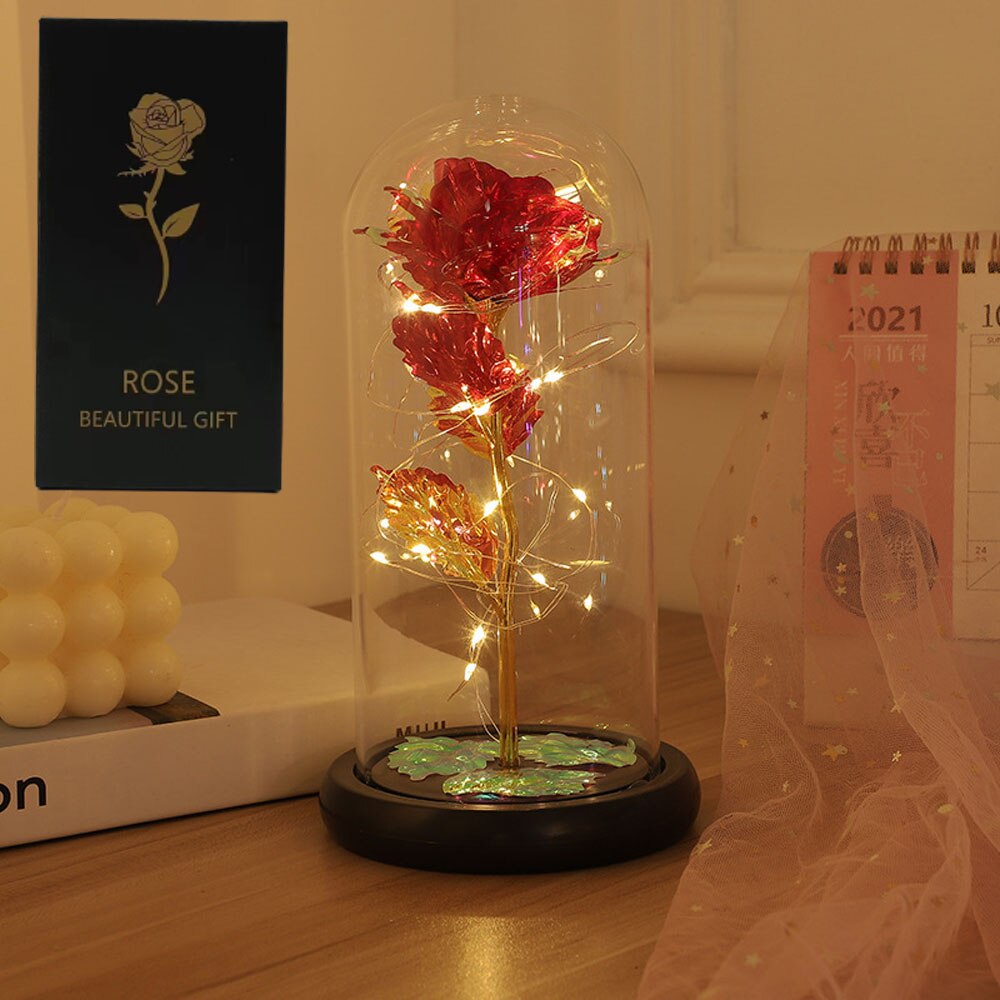 LED Enchanted Galaxy Rose with Fairy Lights in Dome
