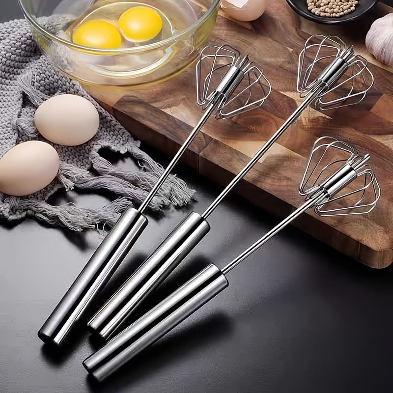 Semi-Automatic Egg Beater Stainless Steel Hand Push Mixer and Milk Frother