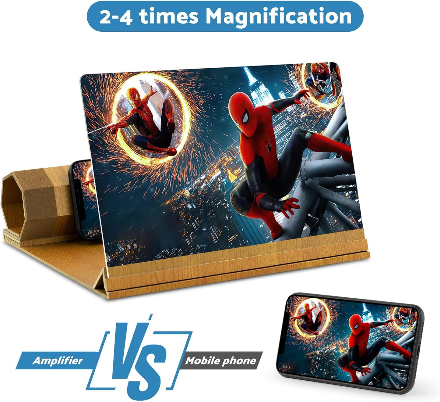 14‘’ Screen Magnifier for Smartphone, Mobile Phone 3D Magnifier Screen Expanders for Movies and Gaming Foldable Phone Stand with Screen Amplifier B1 Beige