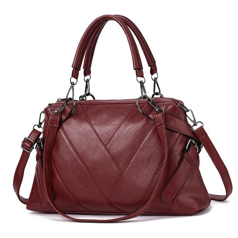 Chevron-Stitch Leather Handbag