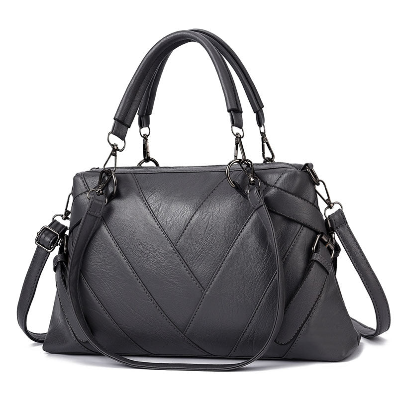 Chevron-Stitch Leather Handbag