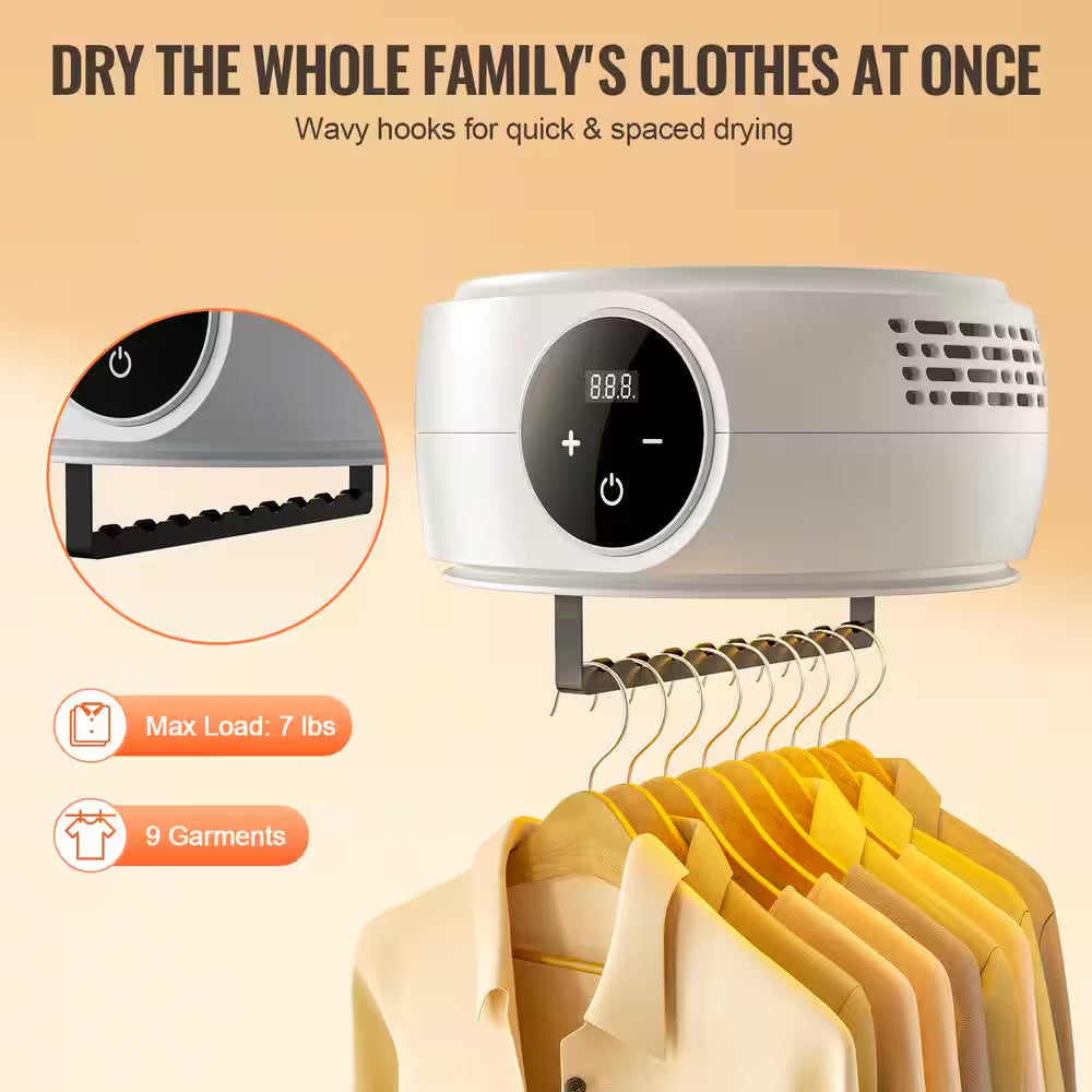 Portable Clothes Dryer, Clothes Dryer with Dryer Bag, PTC Heating and LED Display, Foldable Mini Dryer with 5-H Timer