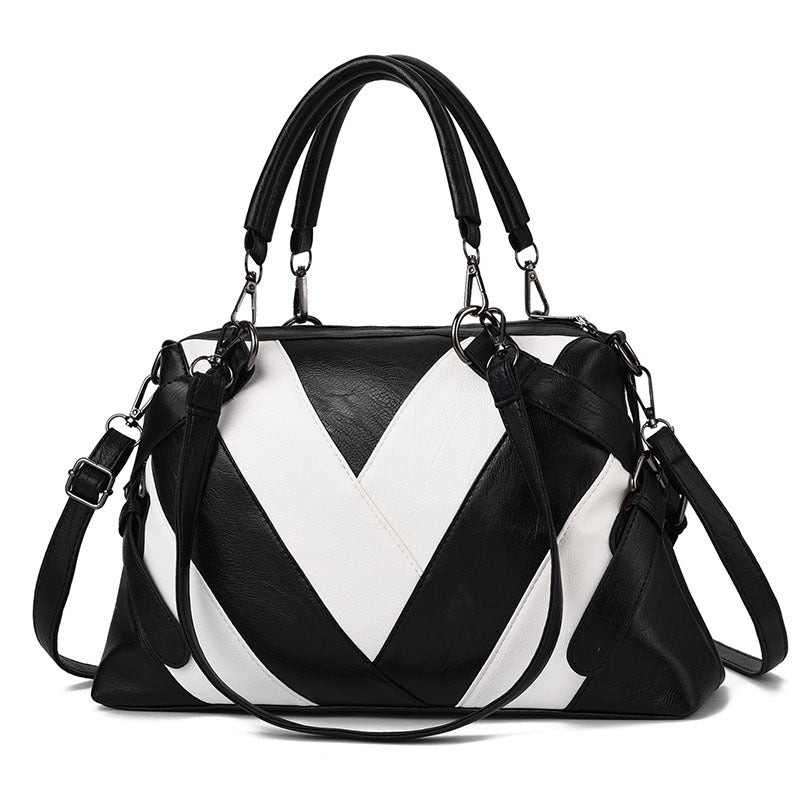 Chevron-Stitch Leather Handbag