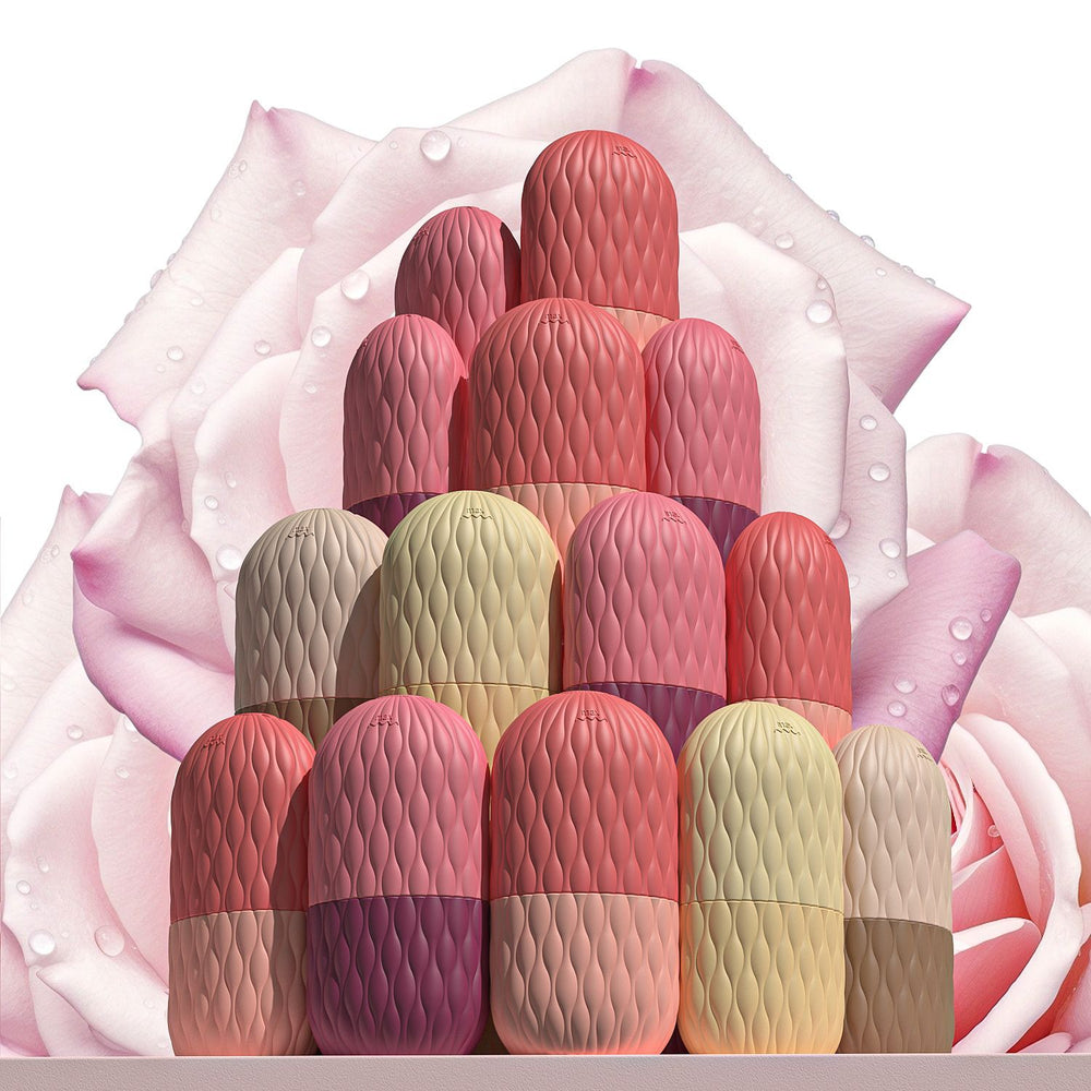 Set of colorful ice mold tubes with a floral background