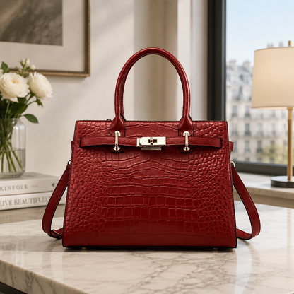 Cozy Nest Comfort Women's Crocodile-Embossed Genuine Leather Handbag