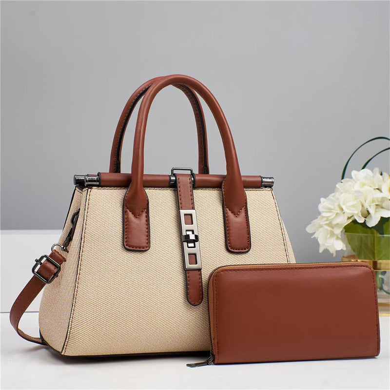 Leather Canvas Handbag Set