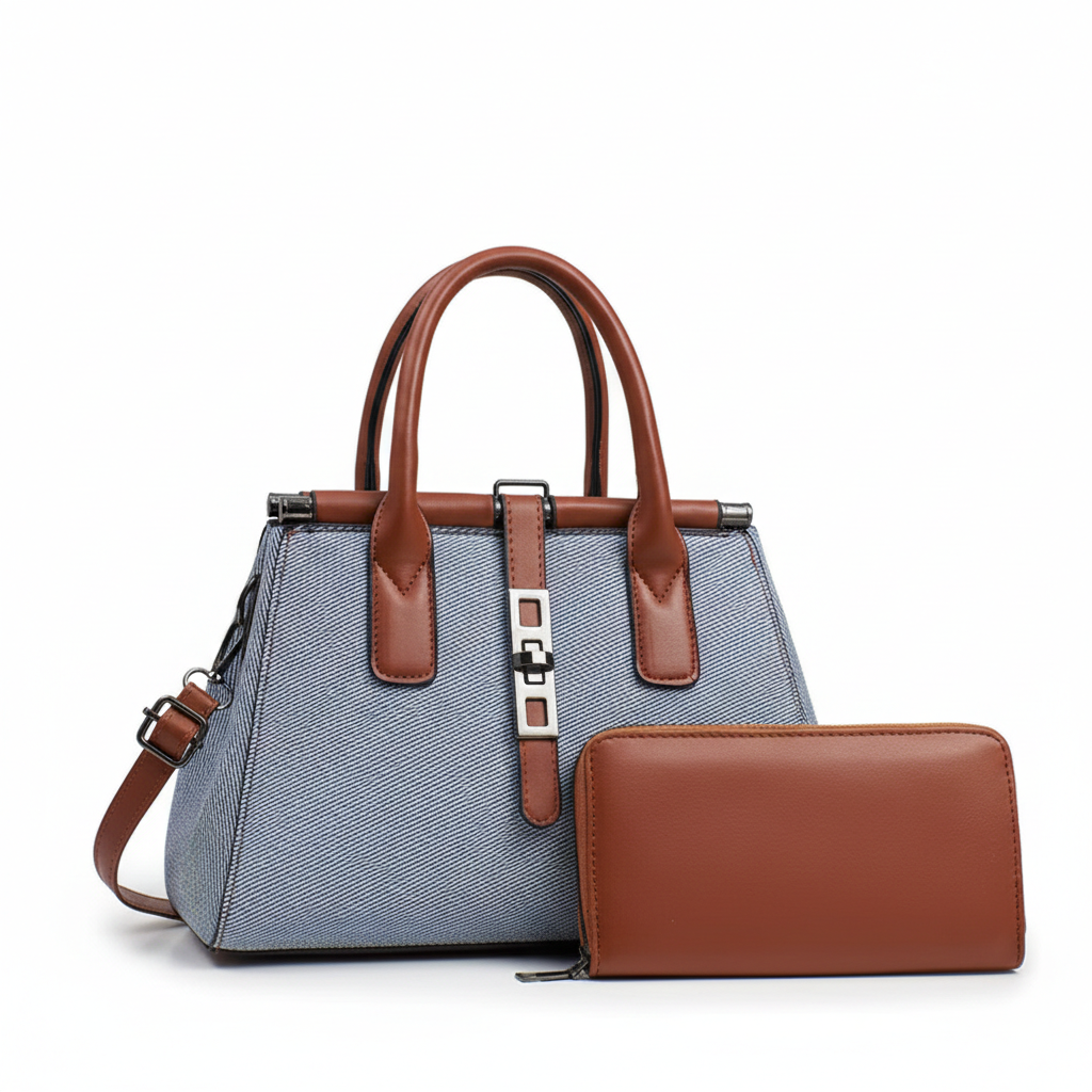Leather Canvas Handbag Set