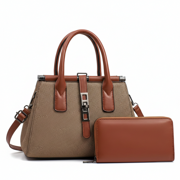 Leather Canvas Handbag Set