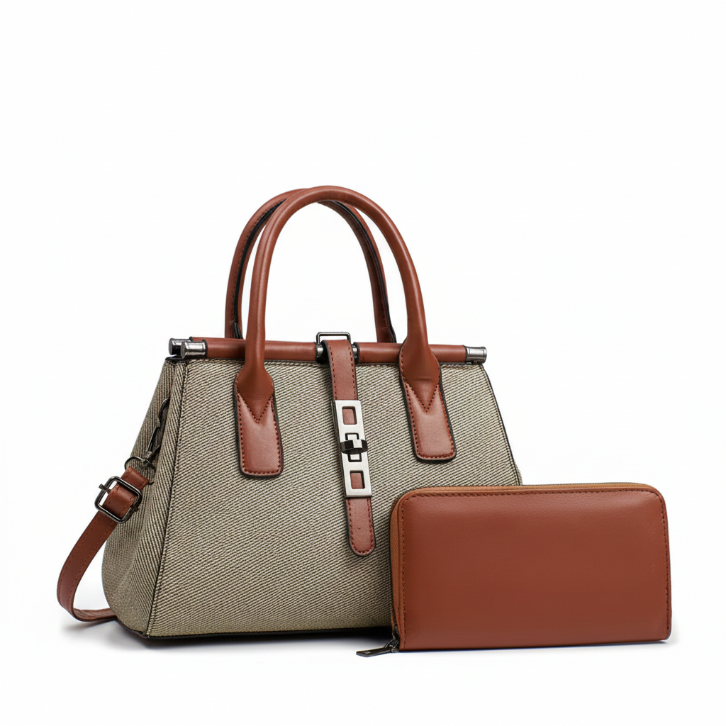 Leather Canvas Handbag Set