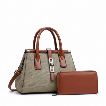 Leather Canvas Handbag Set