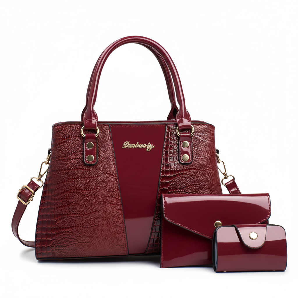 Glazed Alabaster Leather Handbag Set