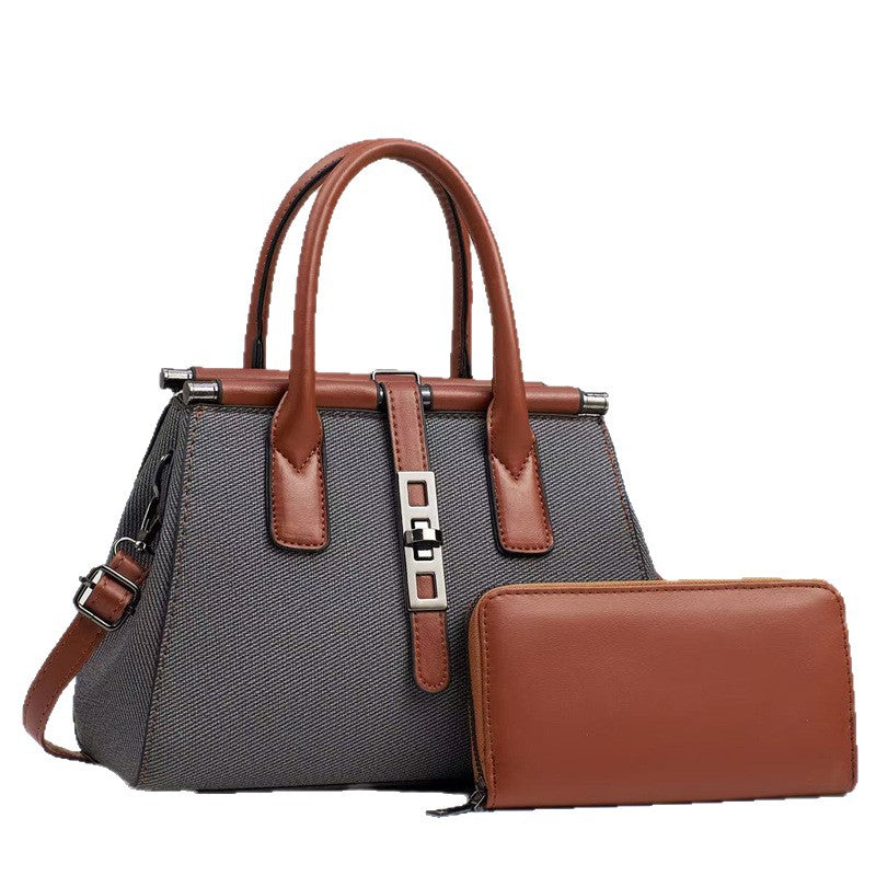 Leather Canvas Handbag Set