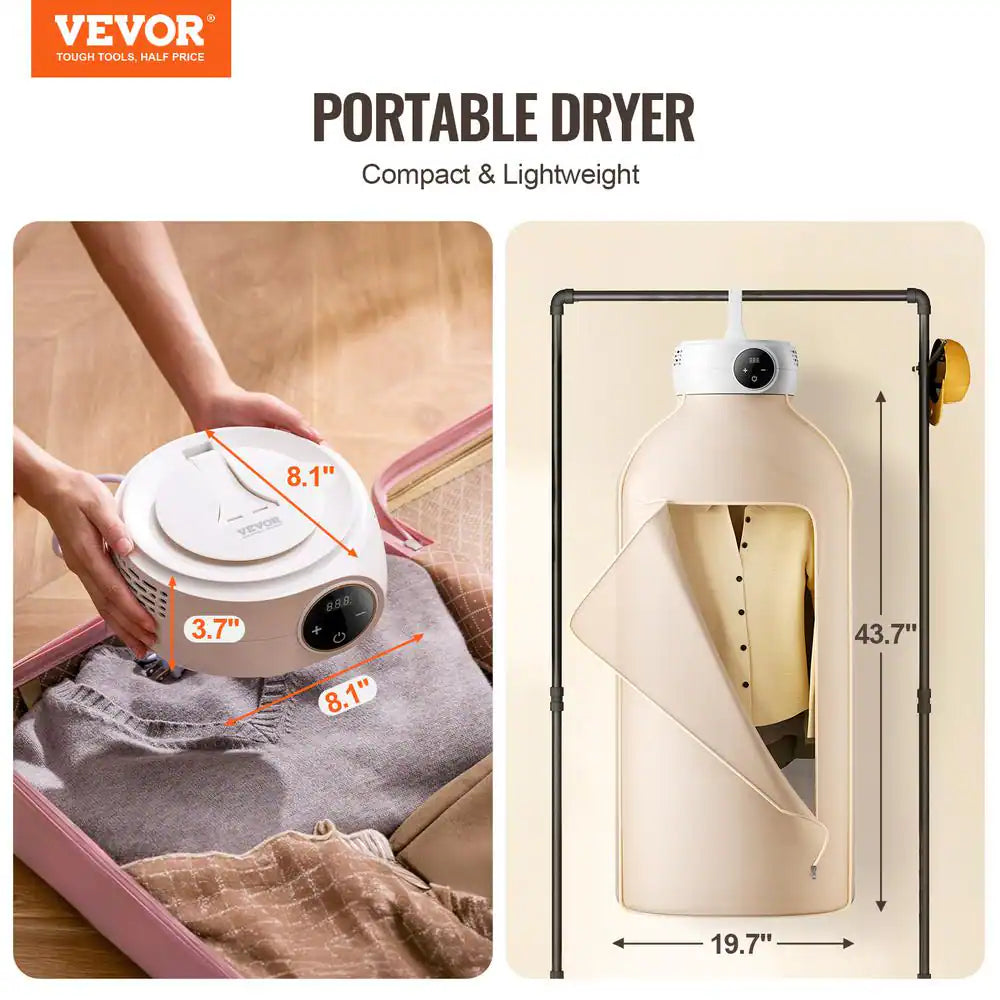 Portable Clothes Dryer, Clothes Dryer with Dryer Bag, PTC Heating and LED Display, Foldable Mini Dryer with 5-H Timer